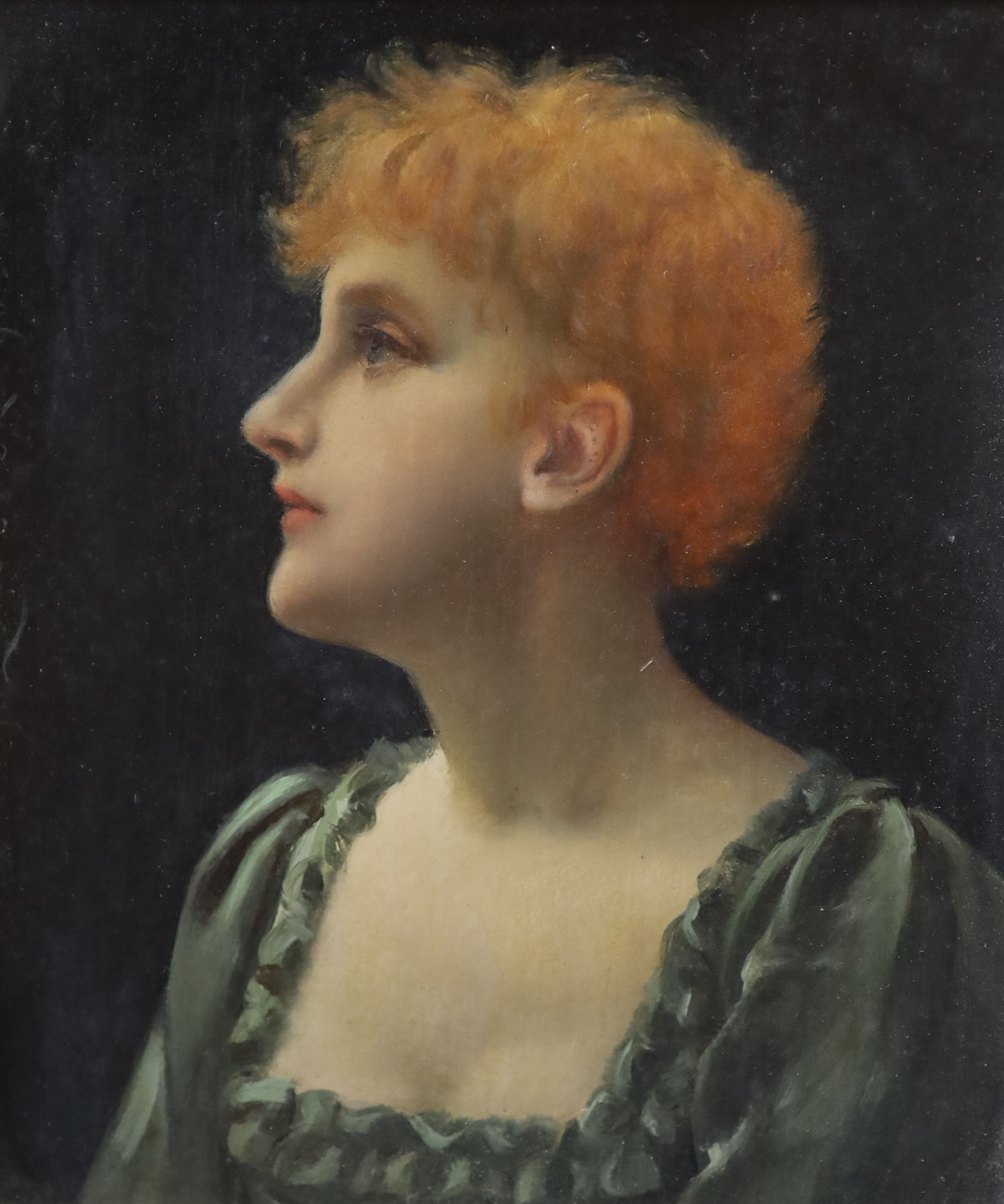 Charles Frederick Lowcock (1878-1922), Portrait of a red-haired woman, Oil on panel, 15 x 13cm.